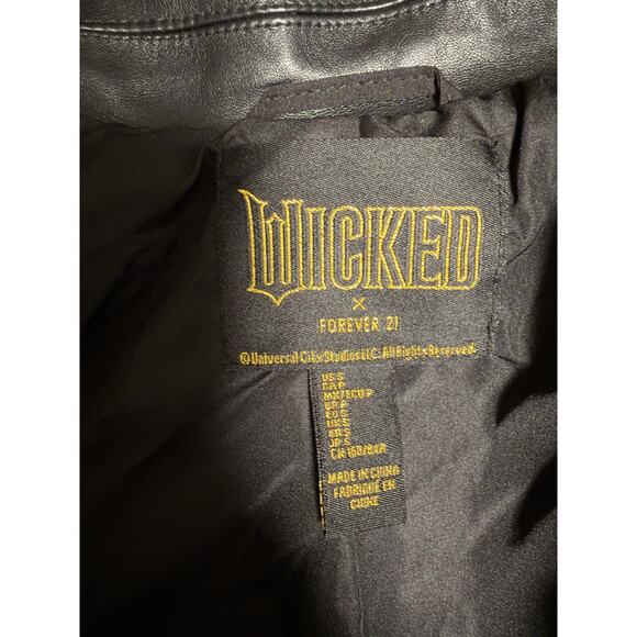 Wicked X Forever 21 Jacket Womens Small Black Faux Leather Bomber Rhinestone - Picture 8 of 16